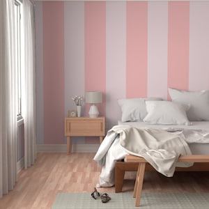Pink vertical stripe wallpaper, large striped wallpaper, vertical stripe, pastel pink wallpaper, jumbo stripe wallpaper, removable
