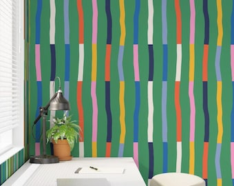 Rainbow Stripe Removable Wallpaper: Green Preppy Stripes