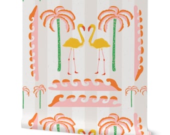 Preppy Flamingo Wallpaper: Pink Palm Trees, Removable Peel and Stick