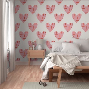 Heart wallpaper | Valentines Day wallpaper | Kids playroom wallpaper | Girls wallpaper | Peel & Stick Wallpaper, Heart temporary wallpaper