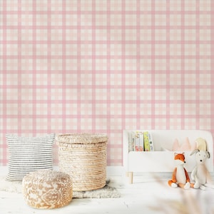 Pastel pink wallpaper, farmhouse wallpaper, cottage wallpaper, girls nursery wallpaper, Cottage-core wallpaper, Removable rental wallpaper