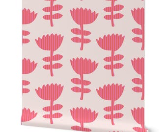 Funky Floral Wallpaper: Pink & Orange Scandinavian Design, Removable