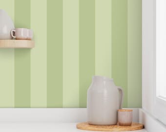 Sage Green Striped Wallpaper – Two-Tone Vertical Stripe Peel and Stick
