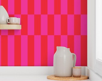 Bold Red and Pink Striped Wallpaper, Maximalist Decor, Removable Wallpaper