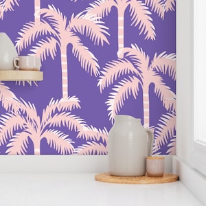 Tropical wallpaper, coastal wallpaper, funky wallpaper, teal wallpaper, beach house decor, palm tree wallpaper, accent wallpaper