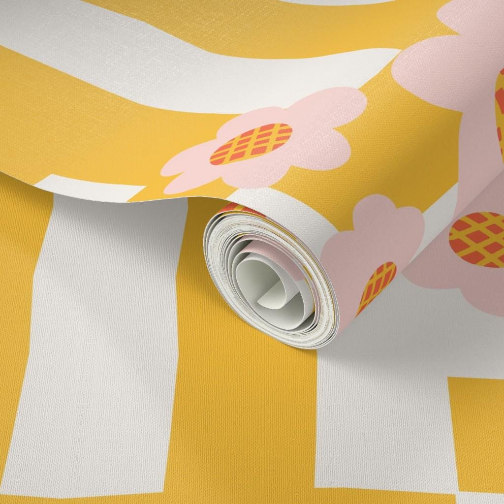 Yellow Floral Peel and Stick Wallpaper, Maximalist Preppy Decor - Etsy