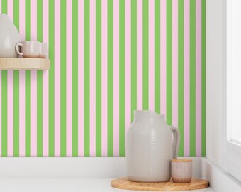 Pink and Green Stripe Removable Wallpaper, Funky Accent Decor