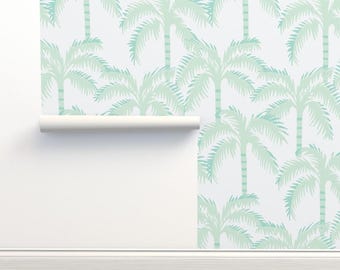Coastal wallpaper, pastel wallpaper, tropical wallpaper, palm tree wallpaper, beach house decor, beach wallpaper, accent wallpaper