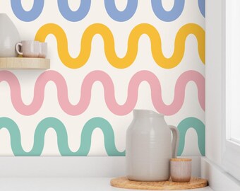 Pastel Rainbow Stripe Wallpaper, Funky Removable Peel and Stick