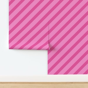 Funky stripe wallpaper, bold wallpaper, diagonal stripe wallpaper, pink wallpaper, monochromatic wallpaper, modern wallpaper, girls bedroom