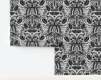 Black and White Floral Frog Vase Wallpaper, Removable