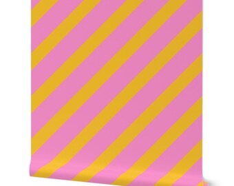 Pink and Yellow Stripe Removable Wallpaper: Funky Modern Accent