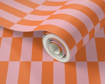Orange and Pink Striped Wallpaper, Funky Colorblock, Removable Wallpaper