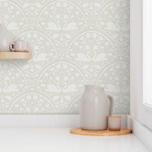 Luxury art deco wallpaper, neutral art deco inspired wallpaper, swan wallpaper, swans and flowers, removable wallpaper, elegant wallpaper