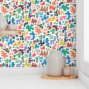 Colorful abstract kids wallpaper, bright kids wallpaper, kids wallpaper, nursery wallpaper Removable peel and stick wallpaper for renters.
