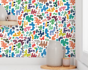 Abstract Shapes Kids Wallpaper, Bright Nursery Decor, Peel and Stick
