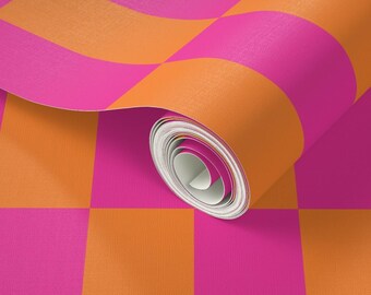 Bold Orange and Pink Striped Geometric Wallpaper, Statement Maximalist Decor, Removable Wallpaper