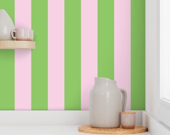 Pink and Green Stripe Removable Wallpaper, Funky Accent Wall
