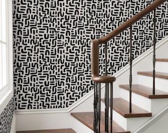 Black and White Abstract Geometric Wallpaper, Removable Peel and Stick