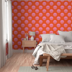 Removable wallpaper, bold wallpaper, red and pink wallpaper, spot wallpaper, maximalist wallpaper, funky wallpaper | RENTER FRIENDLY
