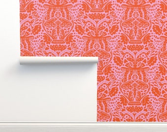 Pink Frog Accent Wallpaper, Maximalist Removable Wallpaper
