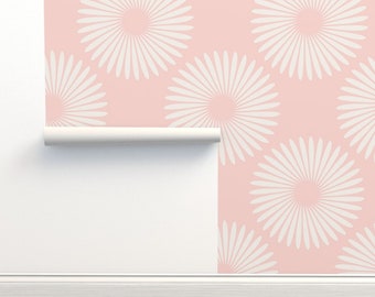 Pastel pink floral wallpaper, baby girl wallpaper, nursery wallpaper, modern wallpaper, girls bedroom decor, Removable wallpaper.
