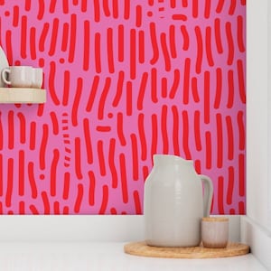 Hot pink wallpaper, abstract stripe wallpaper, pink and red striped wallpaper, colorful wallpaper, removable wallpaper, kids wallpaper