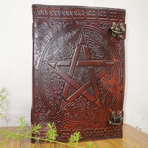 240 Pages Large Black Pentagram Embossed Leather Journal | Writing Leather notebook | leather grimoire book | git for her gift for mom