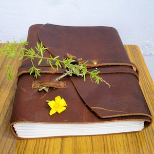 JOURNAL EN CUIR DE VEAU 400-1200 pages - Journal relié en cuir papier vintage fait main non doublé - Carnet de croquis en cuir - Journal des clés - Cadeau