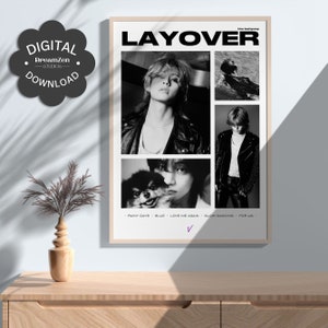 Taehyung Layover Poster, BTS Collage Minimalist Music Print, Digital Download, KPOP Printable Wall Decor, ARMY Gift Art