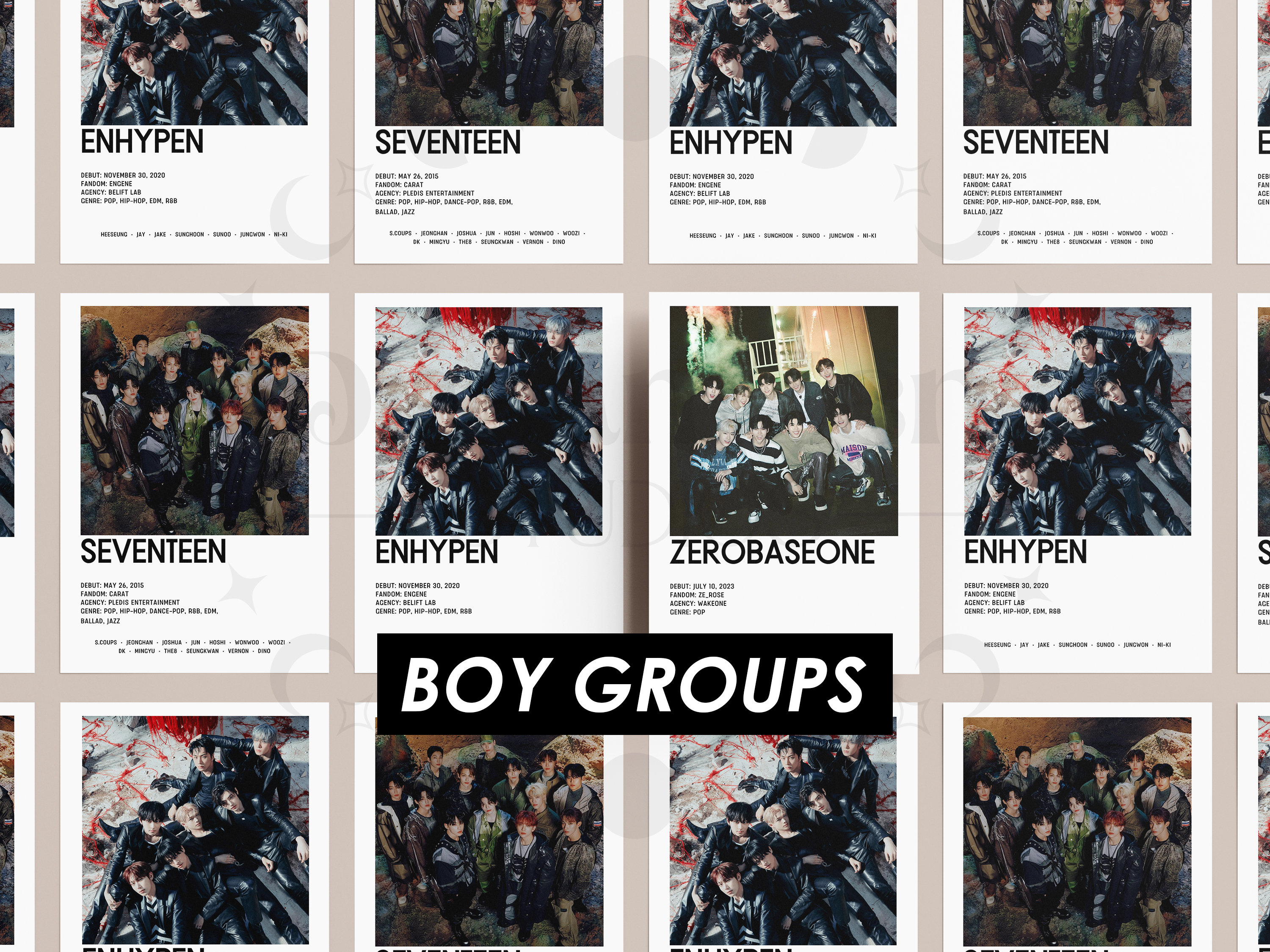 600以上のKPOPグループのポスター、KPOPガールグループ、ボーイ