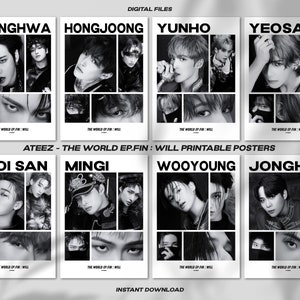 Ateez The World - Will druckbare Poster, KPOP Collage Druck, digitaler Download, Wanddekoration, ästhetisches Atiny Geschenk, Set von 18