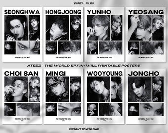 Ateez The World - Will Printable Posters, KPOP Collage Print, Digital Download, Wall Decor, Aesthetic Atiny Gift, Set of 18