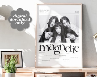 ILLIT MAGNETIC 歌詞ポスター、歌詞ウォールアート、美しいKPOPウォールプリント装飾、コラージュギフトアート
