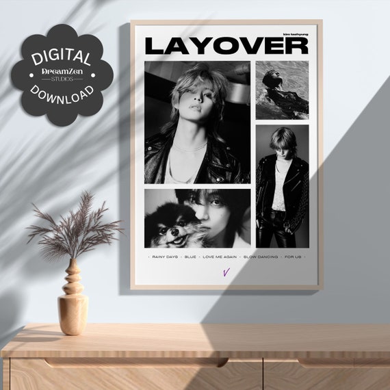 Taehyung Layover Poster, BTS Collage Minimalist Music Print