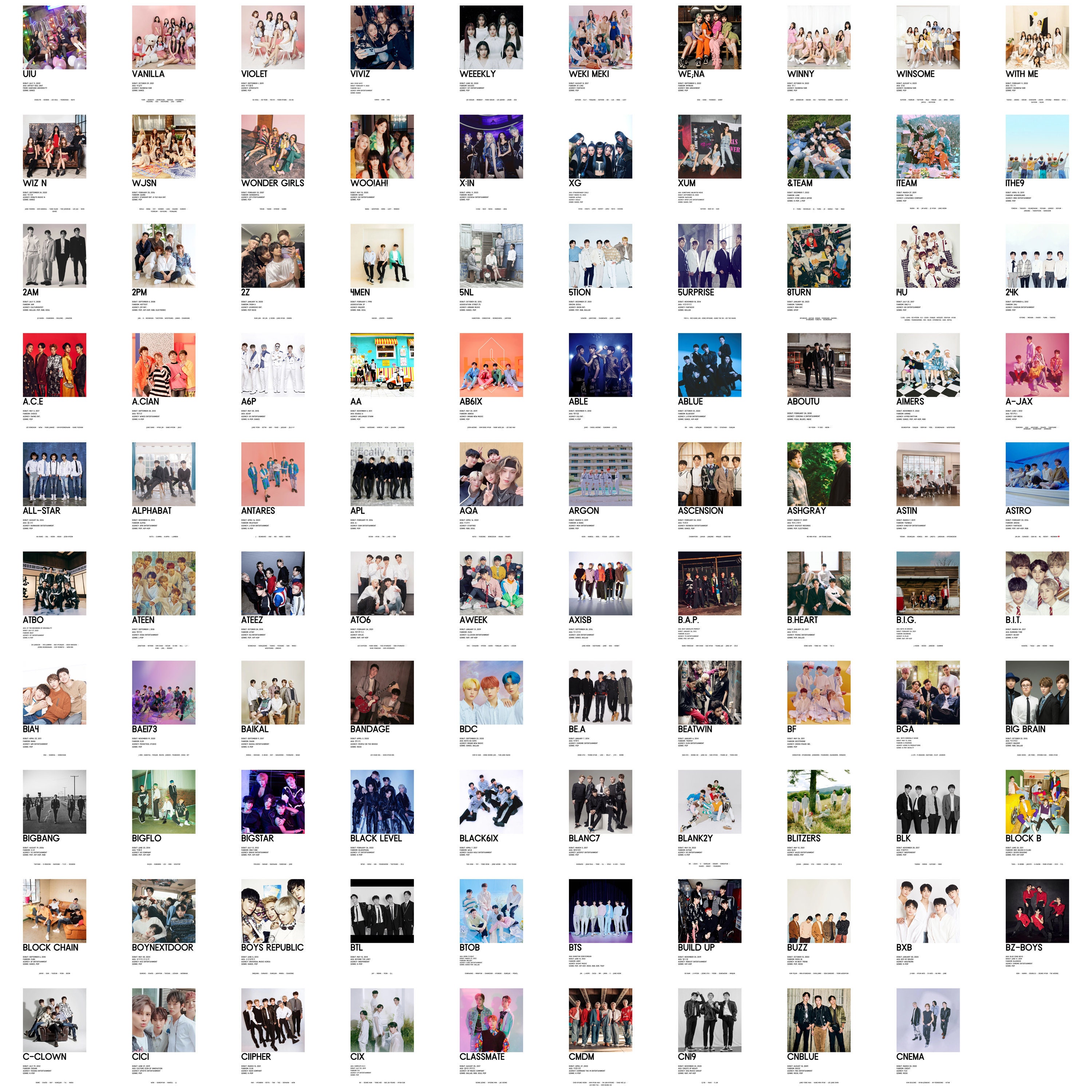 600以上のKPOPグループのポスター、KPOPガールグループ、ボーイ