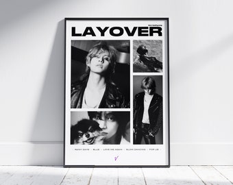 Taehyung Layover Poster, BTS Collage Minimalist Music Print