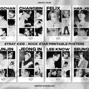 Stray Kids - Rock Star Poster, Set of 7 Digital Print, Kpop Collage Album Poster, Wall Decor, Aesthetic STAY Gift Art