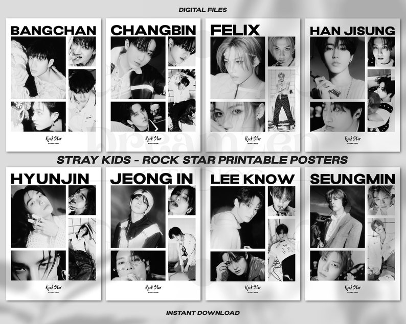 Stray Kids - Rock Star Poster, Set of 8 Digital Print, Kpop Collage ...