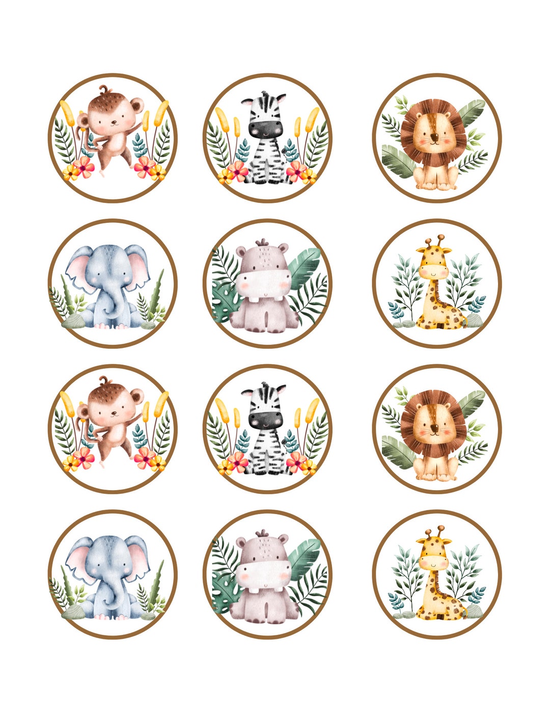 Safari Animals Birthday Cupcake Toppers PRINTABLE - Etsy