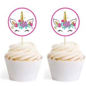 Unicorn Birthday Cupcake Toppers PRINTABLE