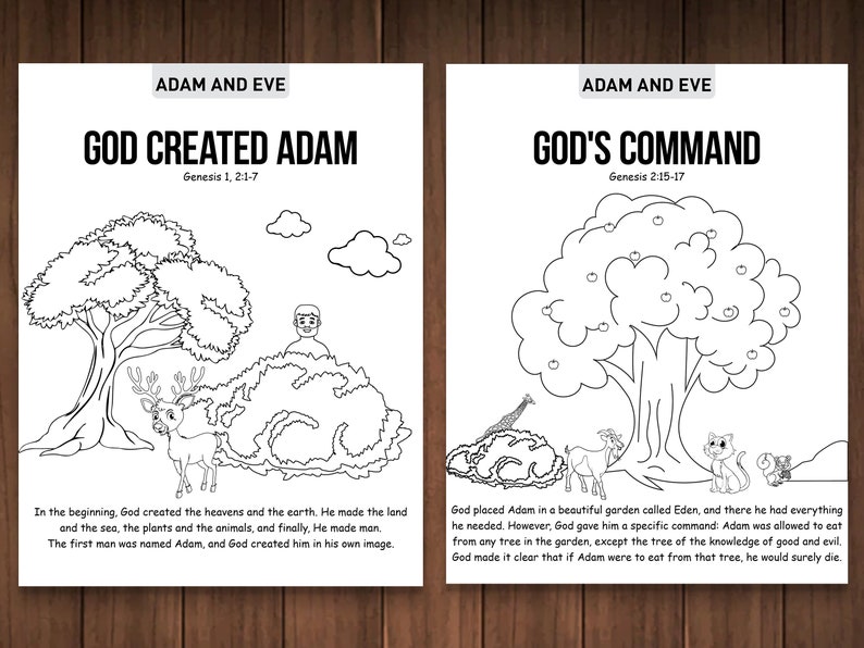 Adam and Eve Bible Story Coloring Pagessunday Schoolbible - Etsy