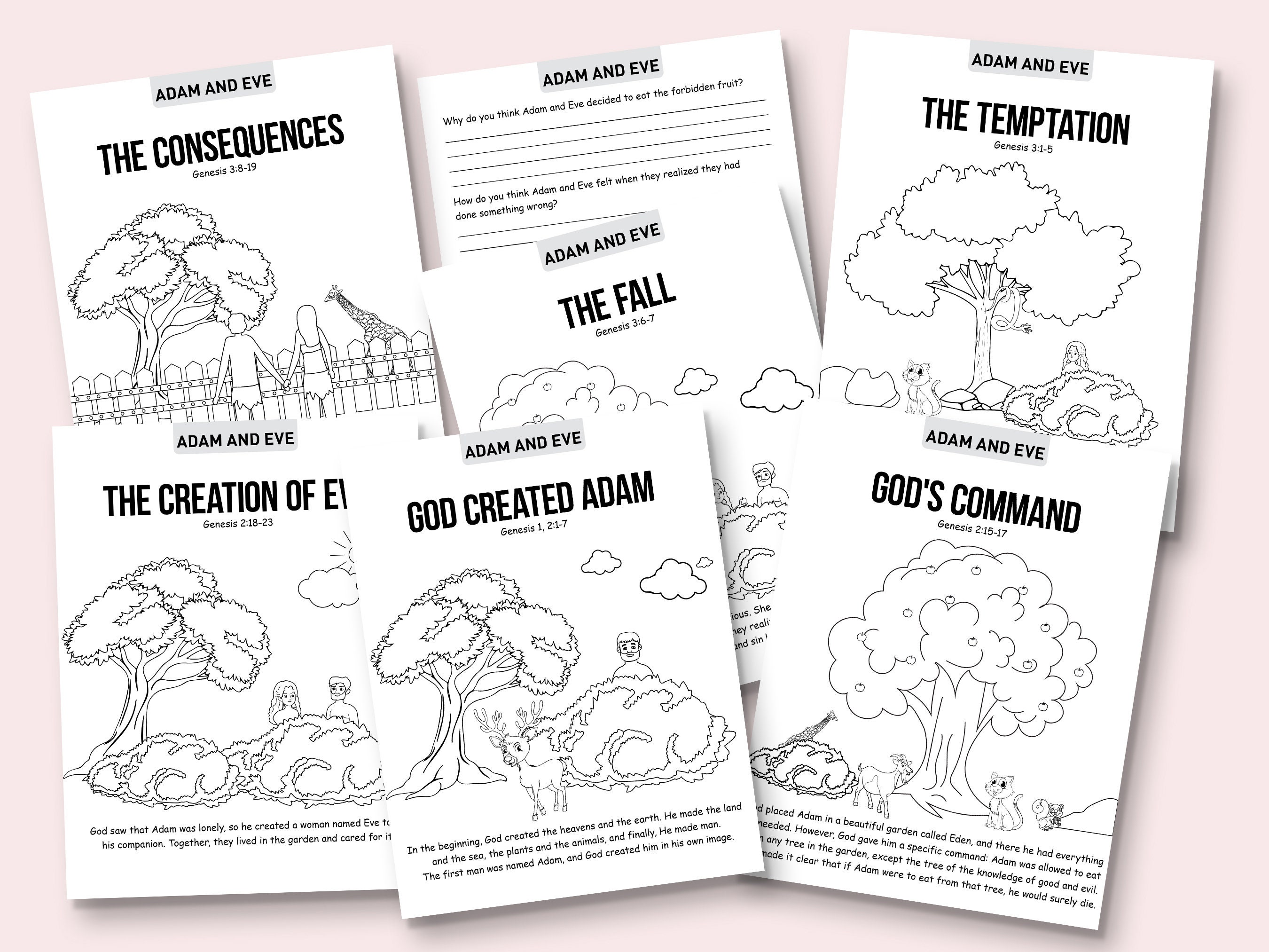 Adam and Eve Bible Story Coloring Pagessunday Schoolbible - Etsy