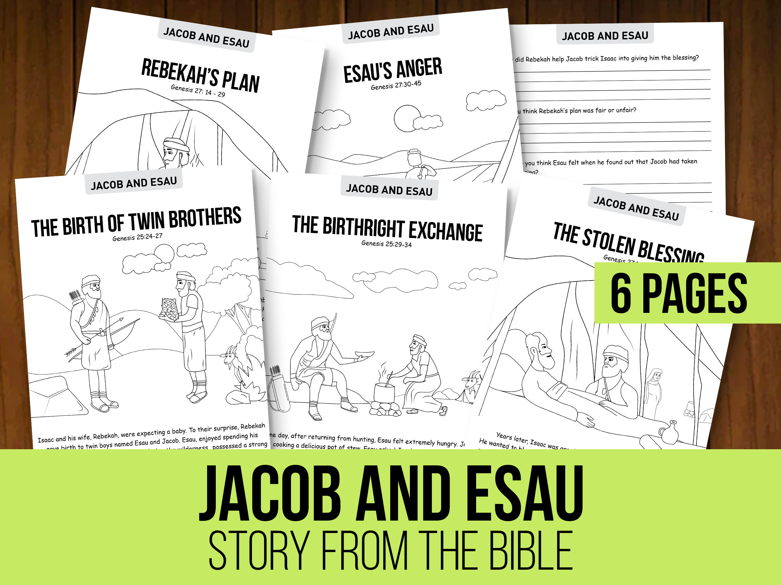 Jacob and Esau Bible Story Coloring Pagesbible Studykids Etsy