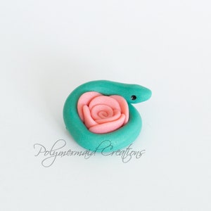 Rose snuggling snek - miniature polymer clay figure