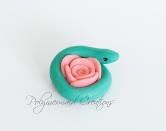 Rose snuggling snek - miniature polymer clay figure
