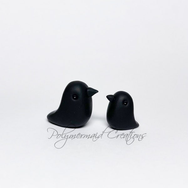 Tiny crow raven corvid - miniature polymer clay figure