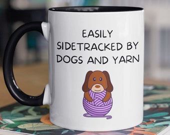 Personalized Dogs And Yarn Mug, Personalized Knitting Mug, Knitting Dog Gift, Dog Lover Mug, Funny Crochet Mug, Funny Yarn Mug, Knitter Gift