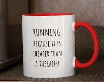 Lustiger Laufbecher, Laufen weil es billiger ist als ein Therapeut, Laufgeschenk, Läufer Geschenk, Kaffeebecher laufen, Marathon Läufer Becher