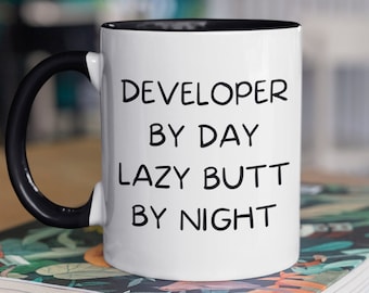 パーソナライズされた開発者用マグカップ、開発者向けギフト、昼は開発者、夜は怠け者、Web 開発者用マグカップ、開発者向けギフト、プログラマー向けギフト